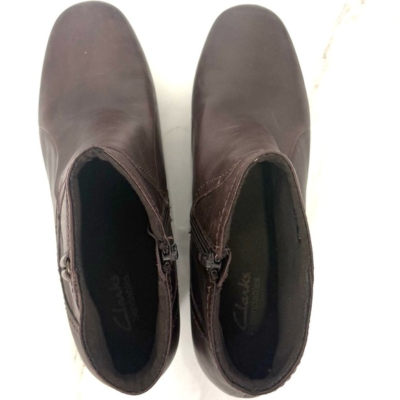Clarks Scheme Pearl Block Heel Side Zip upper Brown Leather Ankle Boots 11 - Picture 6 of 7